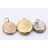 4 X 9ct Gold Back And Front Engraved Oval Lockets Inc. Hand Painted Enamel (23.7g)