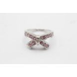 9ct White Gold Pink Gemstone Bow Cross Over Ring (4.4g)Size N