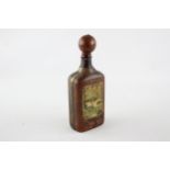 Vintage Leather Wrapped Hand Painted Glass DECANTER With Wooden StopperInc Original Top, Original