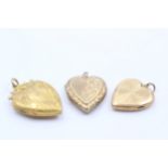 3 X 9ct Gold Back And Front Engraved Heart Lockets Inc. Crucifix (11.6g)
