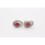 9ct White Gold Ruby And Diamond Halo Stud Earrings (1.4g)