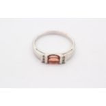 9ct White Gold Orange Gemstone And Diamond Tension Setting Ring (1.9g)Size O