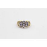 9ct Gold Diamond And Tanzanite Nine Stone Openwork Shoulders Ring (2.4g)Size N