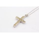 9ct White Gold Yellow Gemstone Cross Pendant Necklace (3.1g)