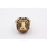 8ct Gold Citrine Emerald Cut Ornate Frame Setting Statement Ring (4.7g)Size L