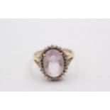 9ct Gold Oval Amethyst And Diamond Halo Cluster Cocktail Ring (3.6g)Size Q