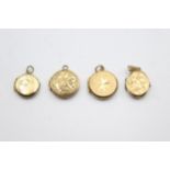 4 X 9ct Gold Back And Front Engraved Lockets (8g)