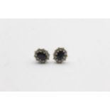 18ct Gold Diamond And Sapphire Halo Stud Earrings (2.3g)
