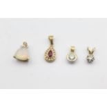 4 X 9ct Gold Gemstone Pendants Inc. Diamond, Opal, Ruby (3.7g)