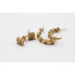 2 X 9ct Gold Paired Citrine Earrings Inc. Stud & Half-Hoop (5.9g)