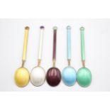 5 x Vintage DAVID ANDERSON .925 Norway Sterling Silver Gilt Enamel Teaspoons 51g // Length - 9.8cm