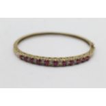 9ct Gold White And Yellow Gold Diamond And Ruby Half Eternity Hinged Bangle Bracelet (9.8g)