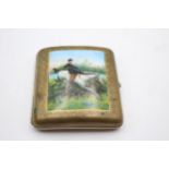 Antique / Vintage 18ct Rolled Gold CIGARETTE CASE w/ Horse Themed Pannel 124g // w/ Horse Themed