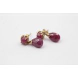 9ct Gold Ruby Two Part Drop Stud Earrings (2.2g)