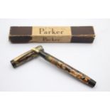 Vintage PARKER Duofold Brown FOUNTAIN PEN w/ 14ct Gold Nib WRITING Boxed // Vintage PARKER Duofold