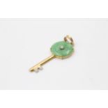 14ct White And Yellow Gold Diamond And Jade Key Charm Pendant (2.3g)