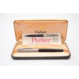 Vintage PARKER 61 Black FOUNTAIN PEN w/ Brushed Steel Cap WRITING Boxed // Vintage PARKER 61 Black