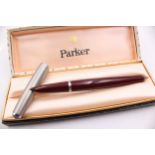 Vintage PARKER 51 Burgundy FOUNTAIN PEN w/ Brushed Steel Cap WRITING Boxed // Vintage PARKER 51