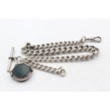 .925 Antique Watch Chain With Gemstone Swivel Fob (85g)