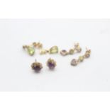 3 X 9ct Gold Paired Gemstone Earrings Inc. Amethyst & Peridot (3.5g)