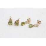 2 X 9ct Gold Paired Peridot Earrings Inc. Stud & Drop (1g)