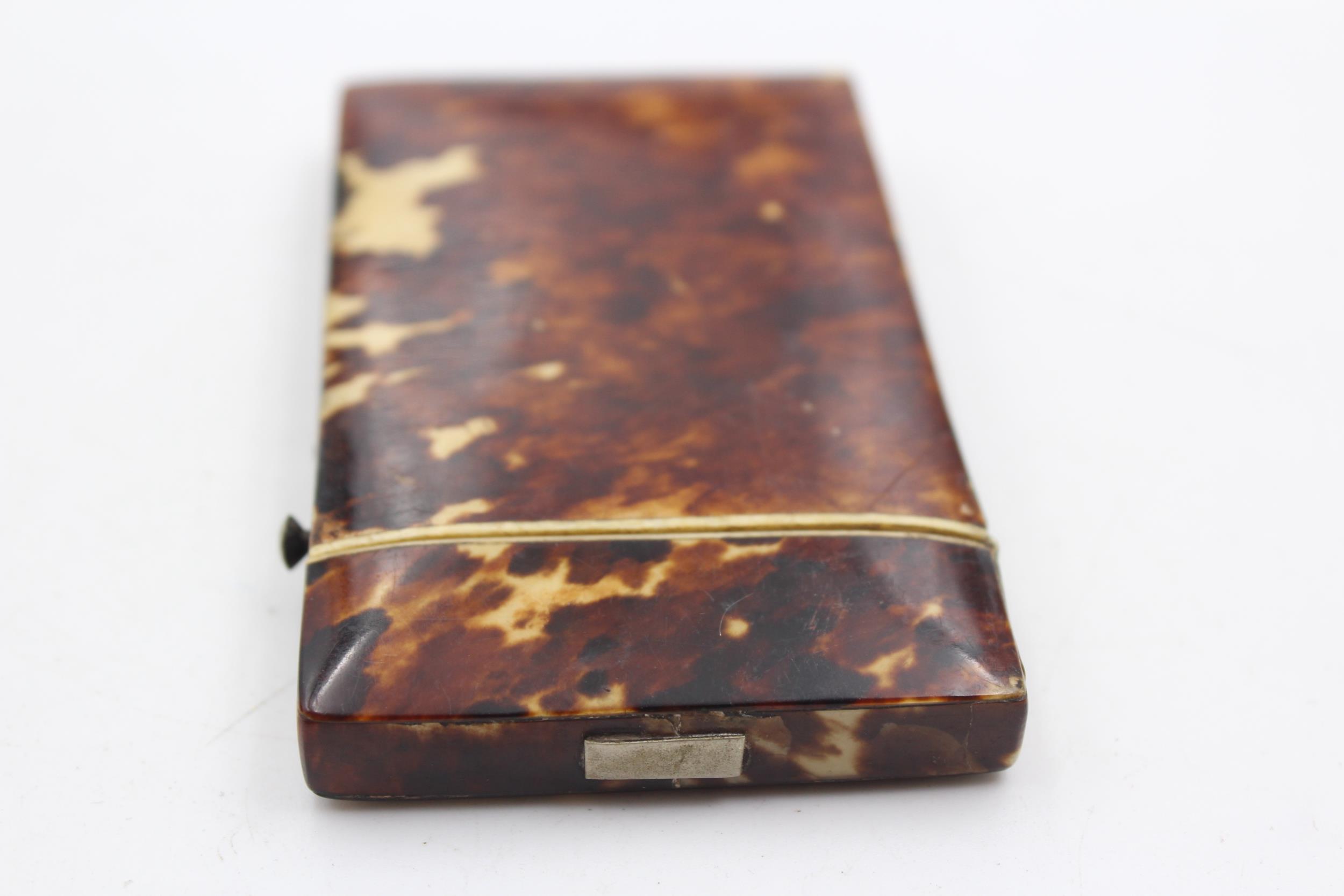 Antique / Vintage Tortoiseshell Calling Card Case // w/ Horse Themed Porcelain Pannel, Turquoise - Image 5 of 6