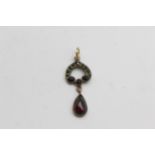 9ct Gold Garnet Paved Two Part Drop Charm Pendant (1.2g)