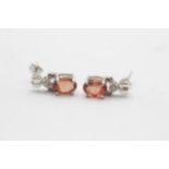 9ct White Gold Diamond And Orange Quartz Stud Earrings (2.7g)