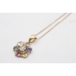 10ct Gold Multi Gemstone And Synthetic Sapphire Flower Pendant Necklace (3g)