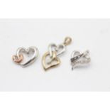 3 X 9ct Yellow, Rose & White Gold Diamond Set Heart Pendants (4g)