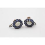 9ct Rose Gold Plus Silver Opal And Sapphire Cluster Screw On Earrings (3.3g)