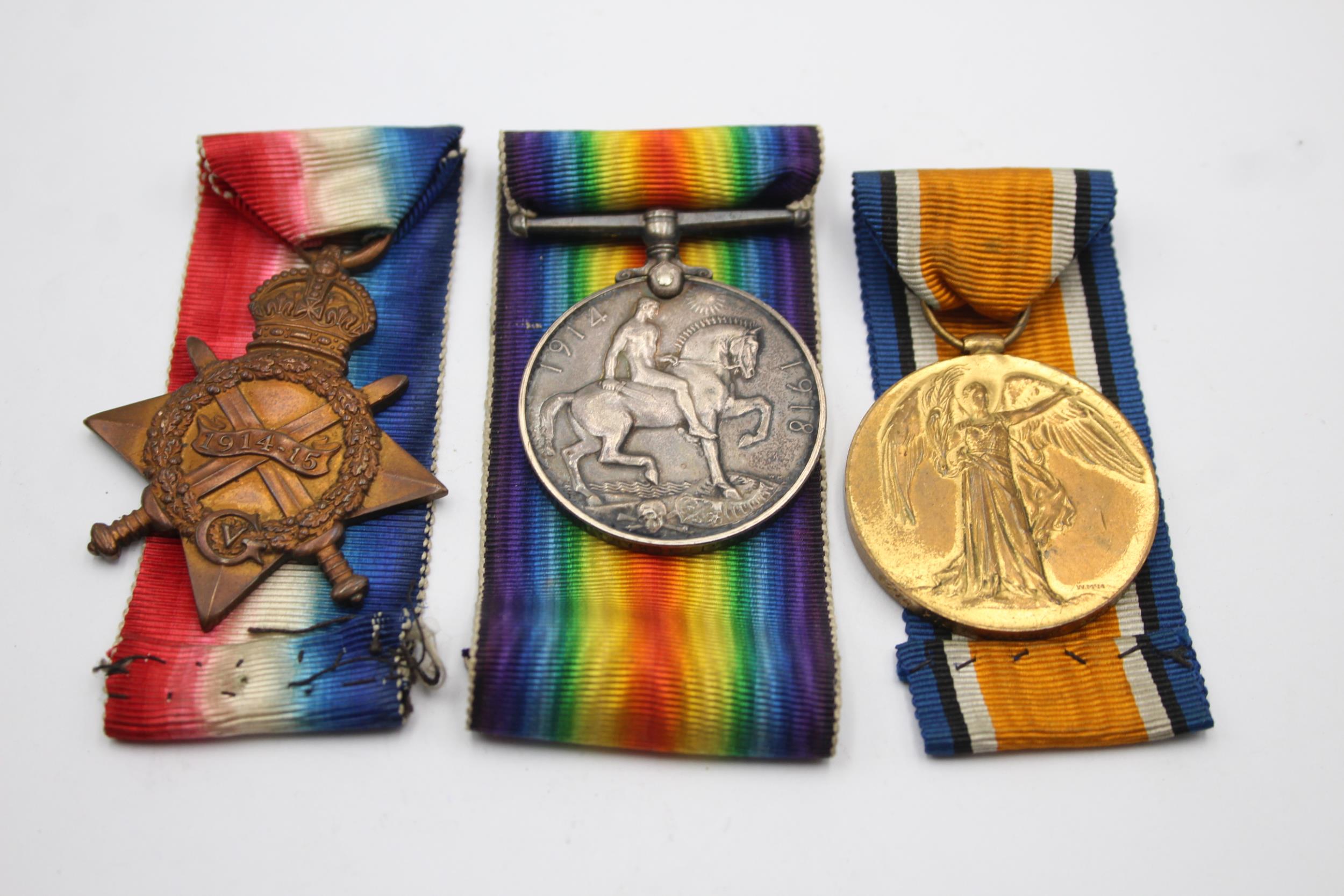 WW1 1914-15 Star Trio w/ Original Ribbons To 8274 PTE C.Tricker Suffolk Regt // In antique condition