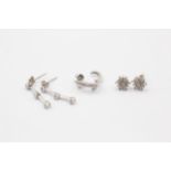 3 X 9ct White Gold Paired Diamond Earrings Inc. Cluster, Half-Hoop & Drop (3.4g)
