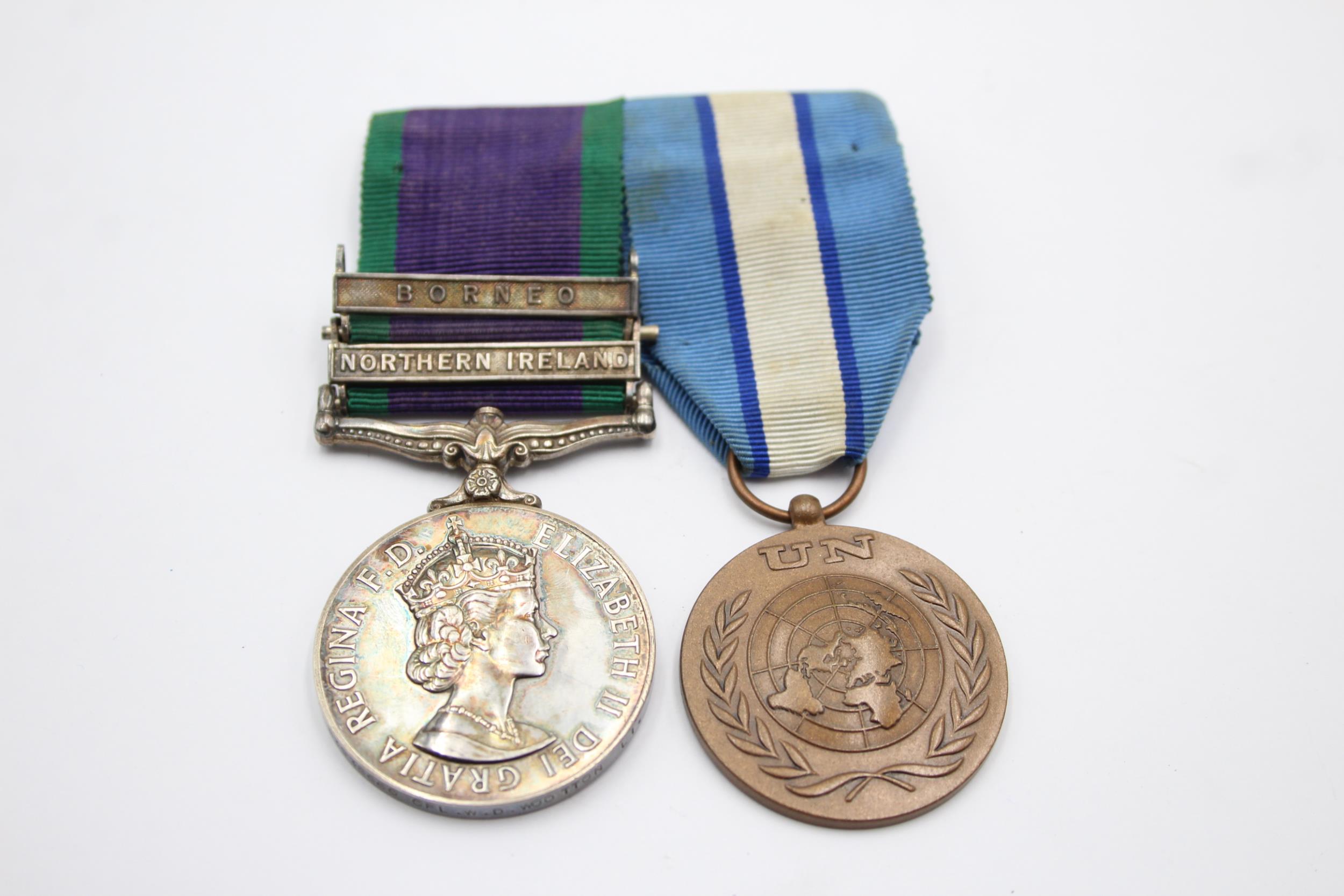 ER.II U.N Mounted Medal Pair Named Inc C.S.M Borneo & Northern Ireland // To CPL W.D Wootton - Light