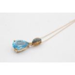 9ct Gold Blue Enhanced Diamond And Topaz Teardrop Pendant Necklace (3g)