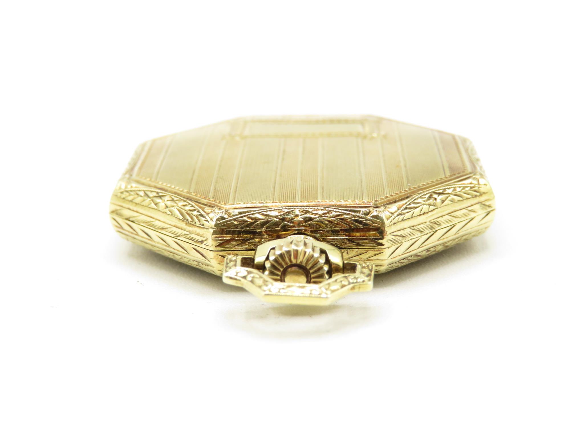 14ct gold Elgin Masonic pocket watch 43mm case with Masonic symbols on dial, movement marked Elgin - Image 4 of 6