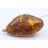 14ct Gold Amber Weighty Nugget Pendant Necklace (35.1g)