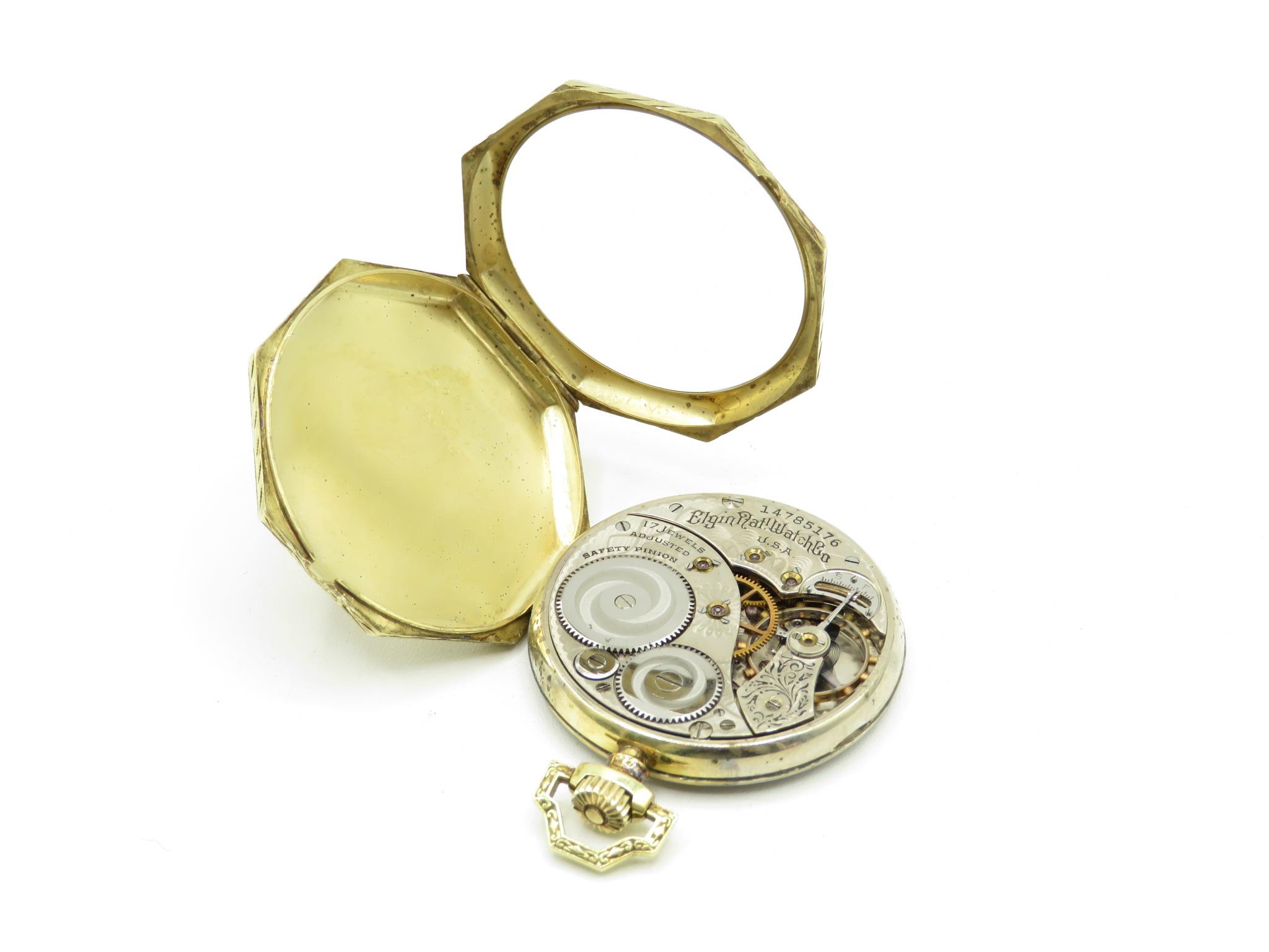 14ct gold Elgin Masonic pocket watch 43mm case with Masonic symbols on dial, movement marked Elgin - Image 5 of 6