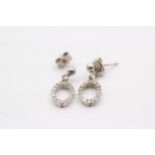9ct White Gold Diamond Paved Oval Link Drop Stud Earrings (1.5g)