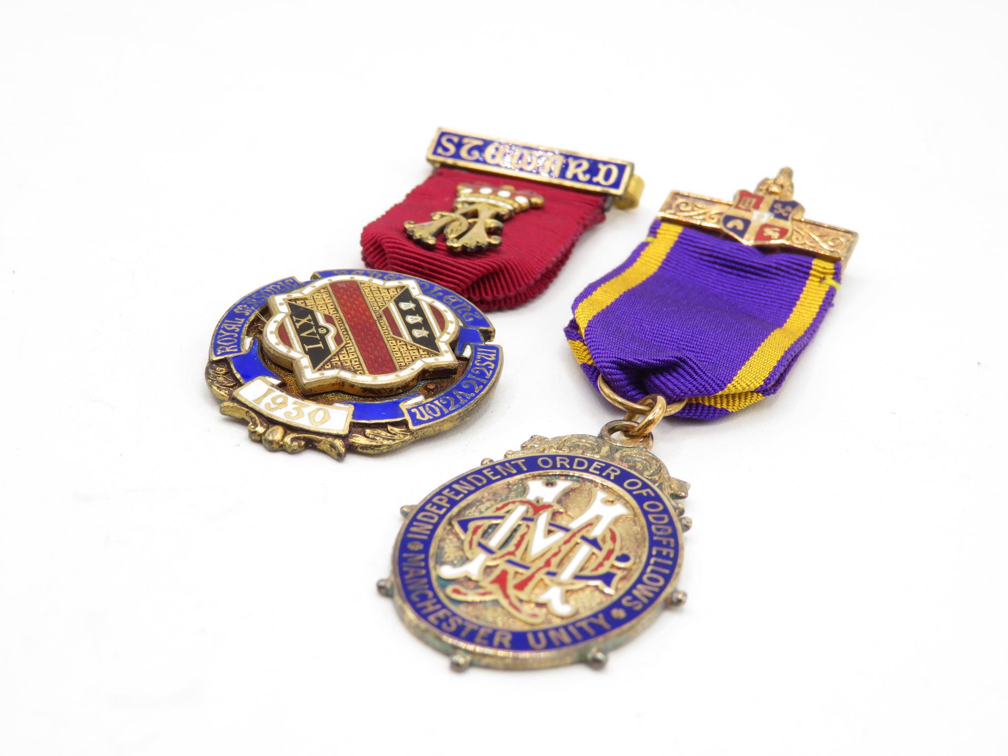 Silver and enamel Masonic medals 52g - Image 2 of 3