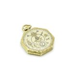 14ct gold Elgin Masonic pocket watch 43mm case with Masonic symbols on dial, movement marked Elgin