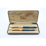 CHALK MARKED Vintage PARKER 51 Teal Fountain Pen w/ Rolled Gold Cap WRITING
