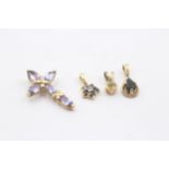 4 X 9ct Gold Gemstone Set Pendants Inc. Sapphire, Tanzanite, Paste & Diamond (2.4g)