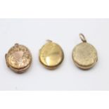 3 X 9ct Back & Front Gold Vintage Oval Lockets Inc. Black Enamel (10.8g)