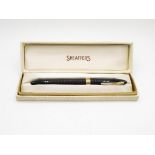 Vintage SHEAFFER Snorkel Black FOUNTAIN PEN w/ 14ct Gold Nib WRITING Boxed