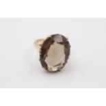 9ct Gold Oval Smokey Quartz Ornate Basket Setting Cocktail Ring (5.7g) Size J