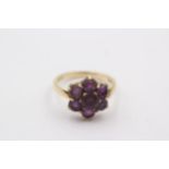 9ct Gold Vintage Amethyst Floral Cluster Dress Ring (3.8g) Size P