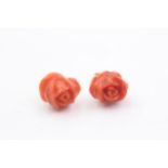 9ct Gold Coral Curved Roses Stud Earrings (2.7g)