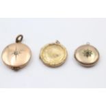 3 X 9ct Back & Front Gold Vintage Round Lockets Inc. Seed Pearls & Paste - As Seen (17.6g)