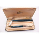 CHALK MARKED Vintage PARKER 51 Teal FOUNTAIN PEN w/ Rolled Silver Cap WRITING